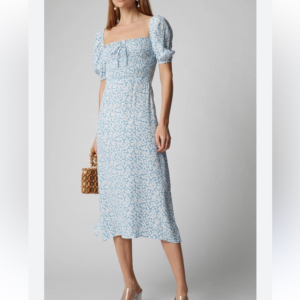 Faithful The Brand Majorelle Floral Blue Midi Dress